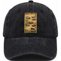 Vintage Route Highway 66 Road Trip Poster Washed Cotton Baseball Cap Open Road Adventure