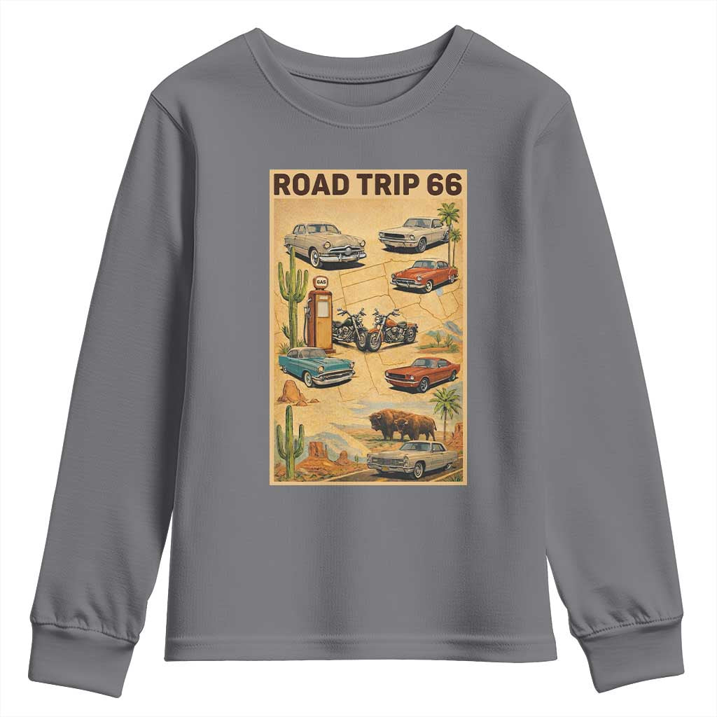 Vintage Route Highway 66 Road Trip Poster Youth Sweatshirt Open Road Adventure