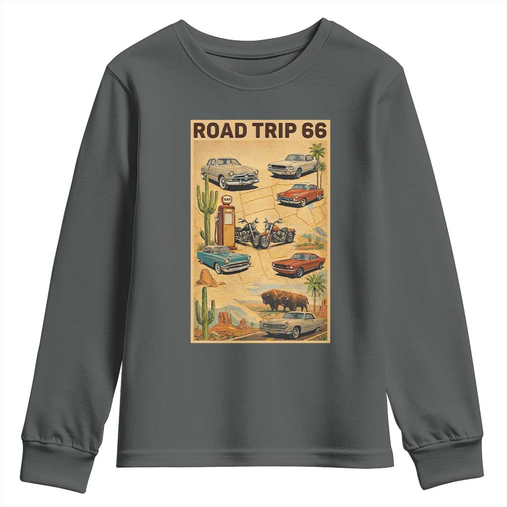 Vintage Route Highway 66 Road Trip Poster Youth Sweatshirt Open Road Adventure