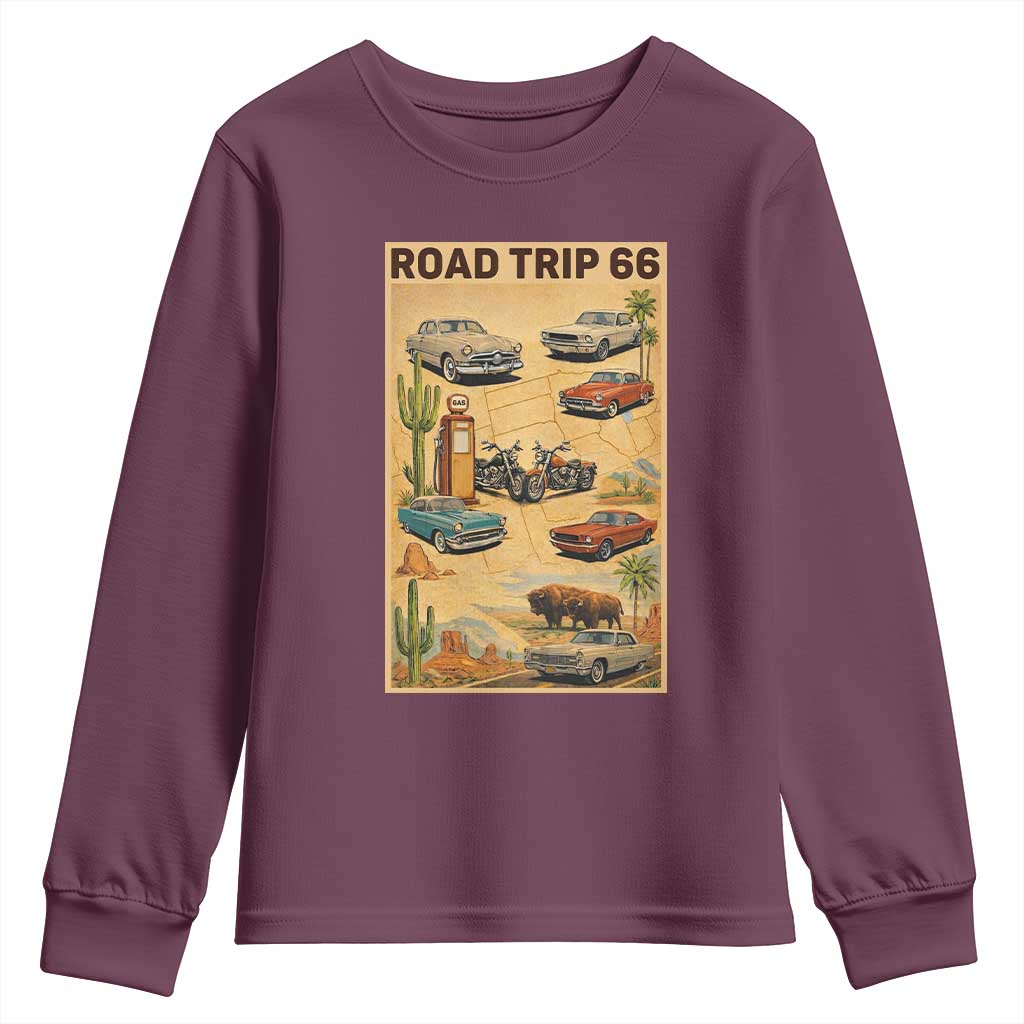 Vintage Route Highway 66 Road Trip Poster Youth Sweatshirt Open Road Adventure