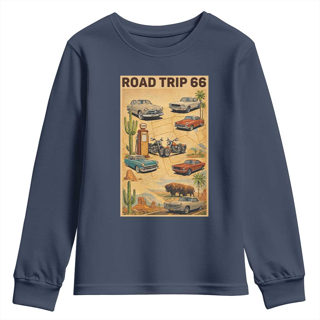Vintage Route Highway 66 Road Trip Poster Youth Sweatshirt Open Road Adventure