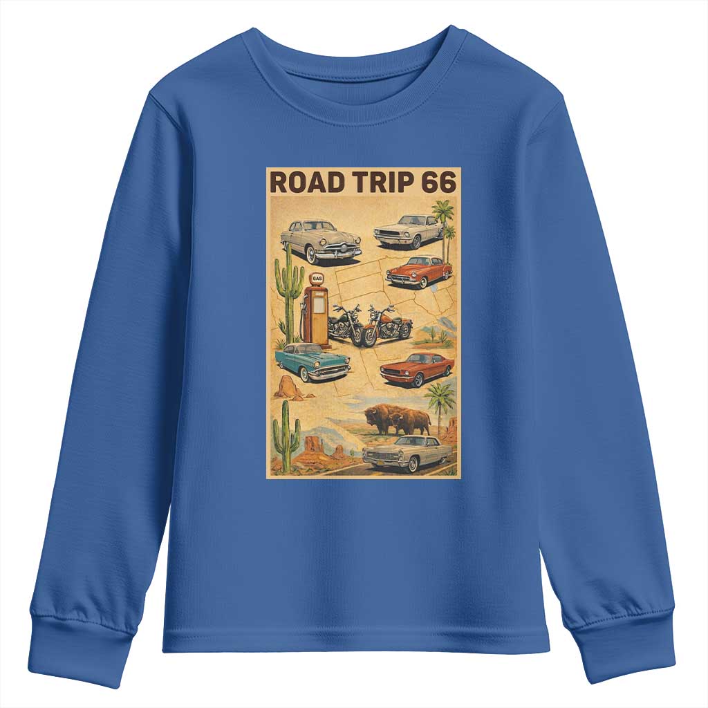 Vintage Route Highway 66 Road Trip Poster Youth Sweatshirt Open Road Adventure