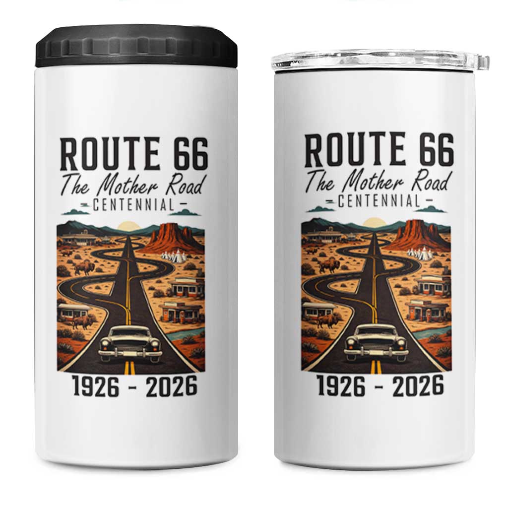 Route Highway 66 Mother Road 4 in 1 Can Cooler Tumbler Vintage Distressed Road Trip Adventure