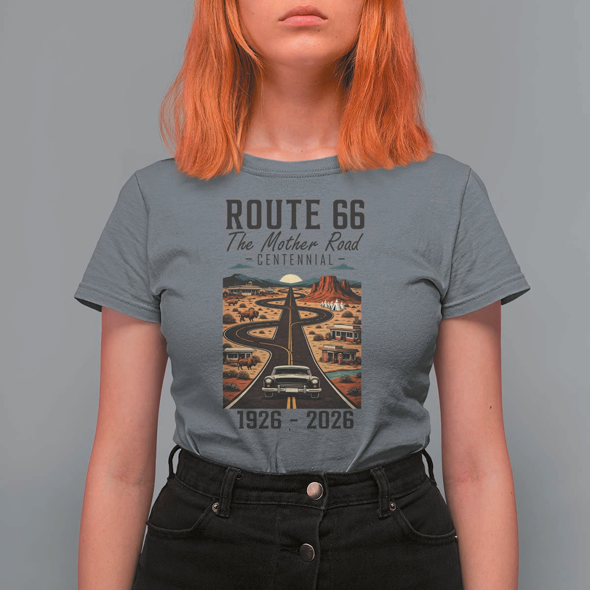 Route Highway 66 Mother Road T Shirt For Women Vintage Distressed Road Trip Adventure
