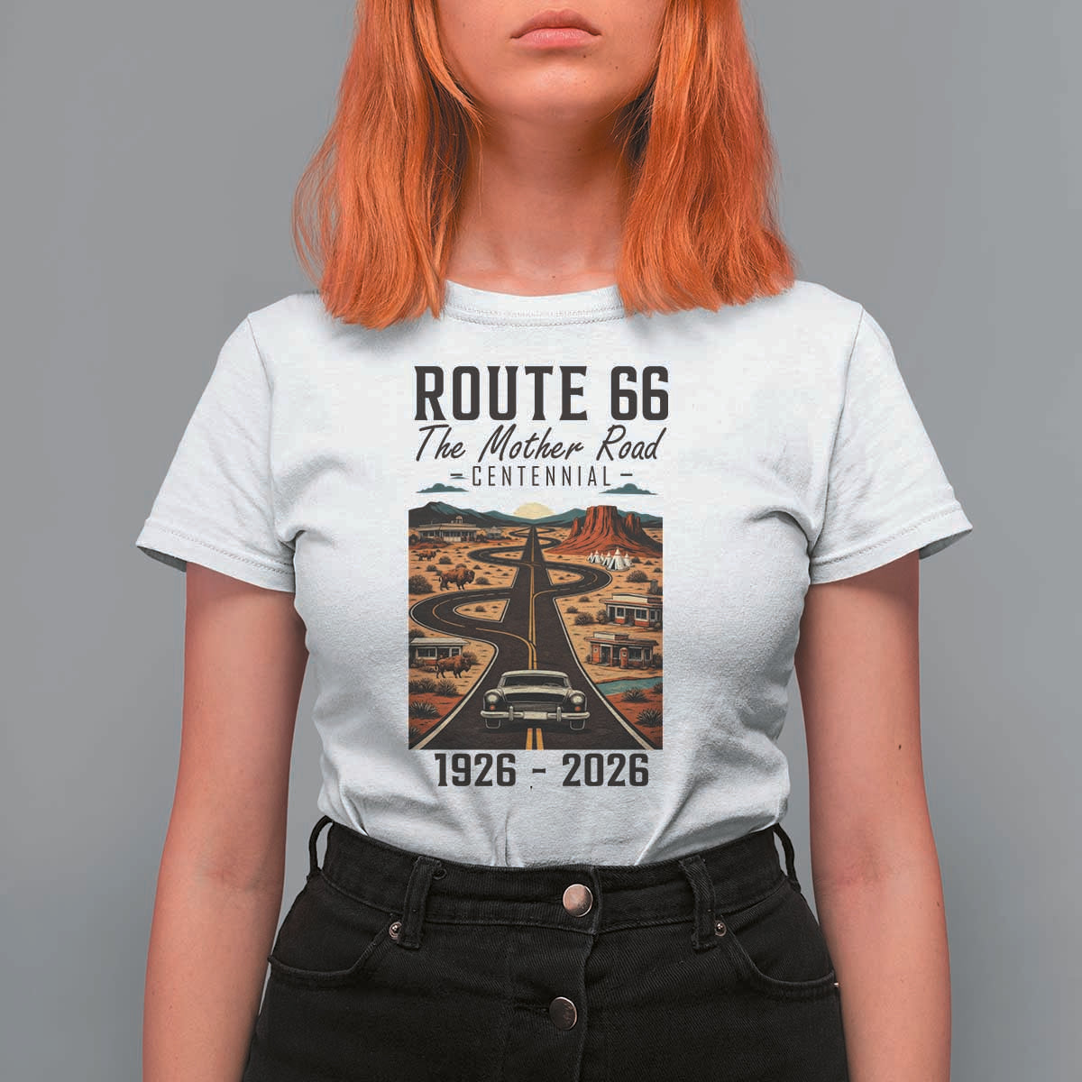 Route Highway 66 Mother Road T Shirt For Women Vintage Distressed Road Trip Adventure