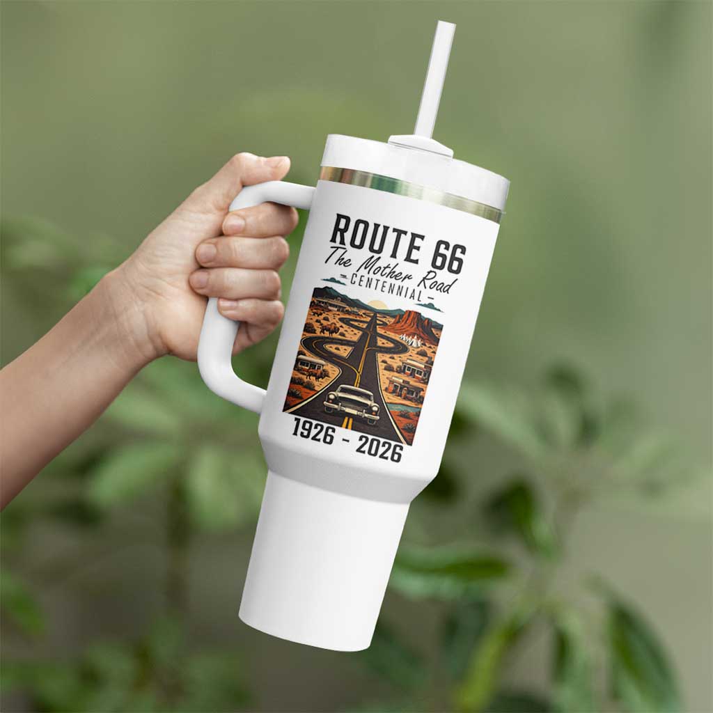 Route Highway 66 Mother Road Tumbler With Handle Vintage Distressed Road Trip Adventure