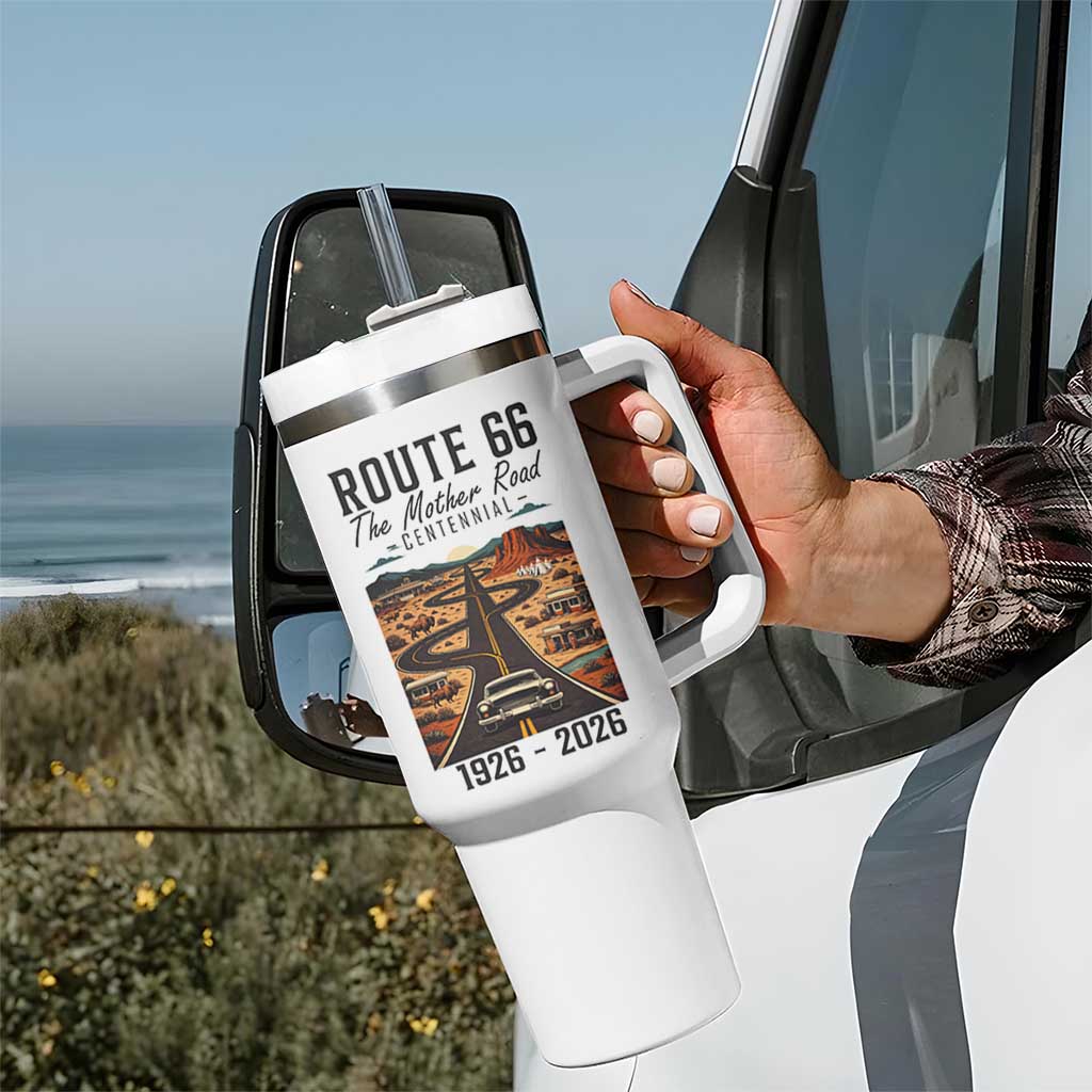 Route Highway 66 Mother Road Tumbler With Handle Vintage Distressed Road Trip Adventure