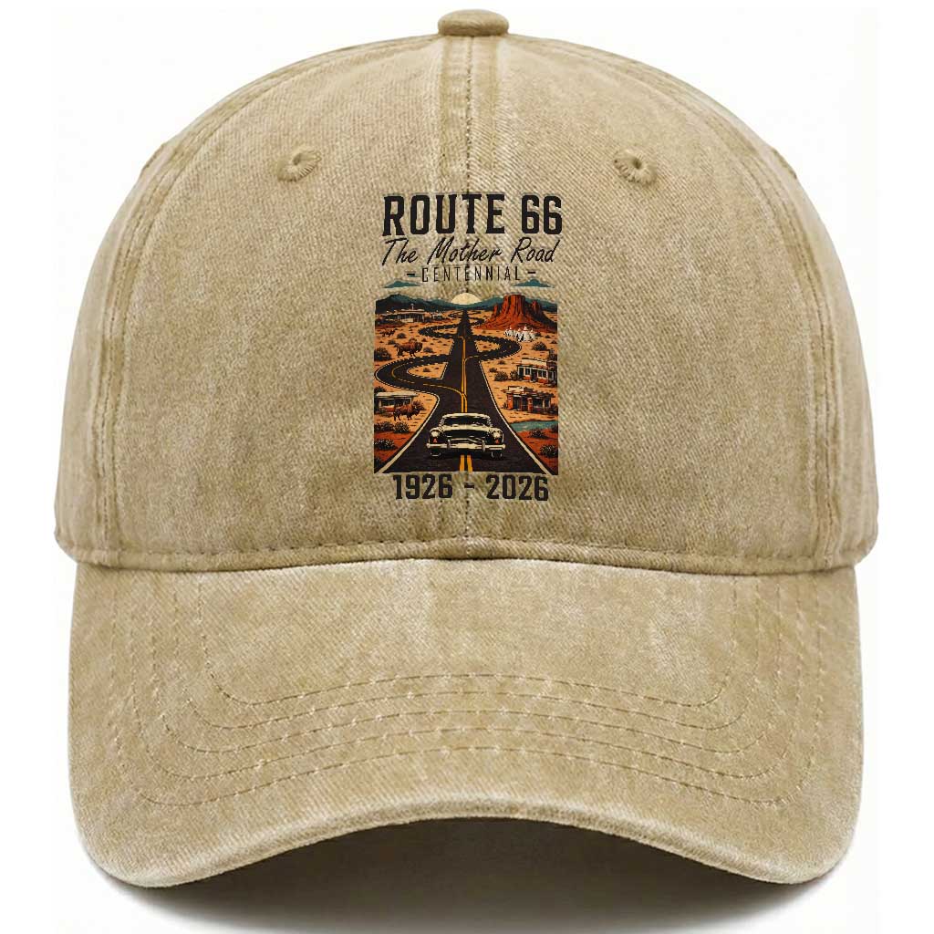 Route Highway 66 Mother Road Washed Cotton Baseball Cap Vintage Distressed Road Trip Adventure