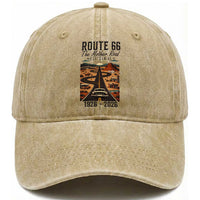 Route Highway 66 Mother Road Washed Cotton Baseball Cap Vintage Distressed Road Trip Adventure