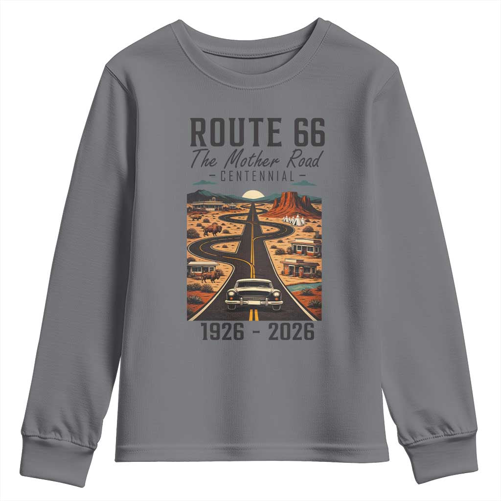 Route Highway 66 Mother Road Youth Sweatshirt Vintage Distressed Road Trip Adventure