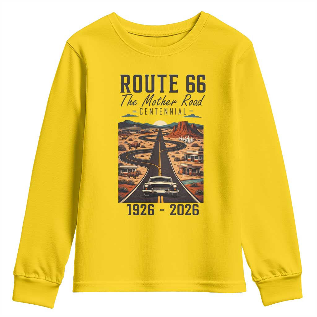 Route Highway 66 Mother Road Youth Sweatshirt Vintage Distressed Road Trip Adventure