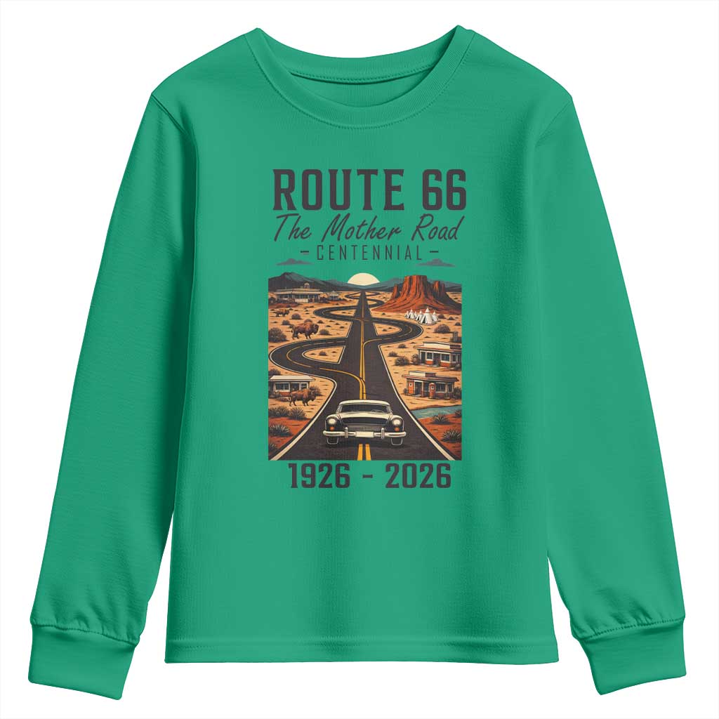Route Highway 66 Mother Road Youth Sweatshirt Vintage Distressed Road Trip Adventure