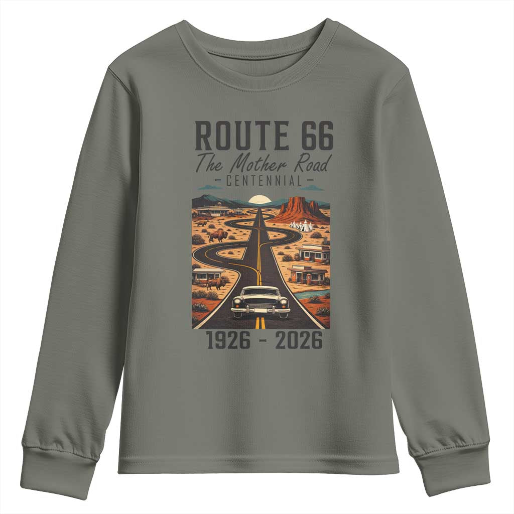 Route Highway 66 Mother Road Youth Sweatshirt Vintage Distressed Road Trip Adventure