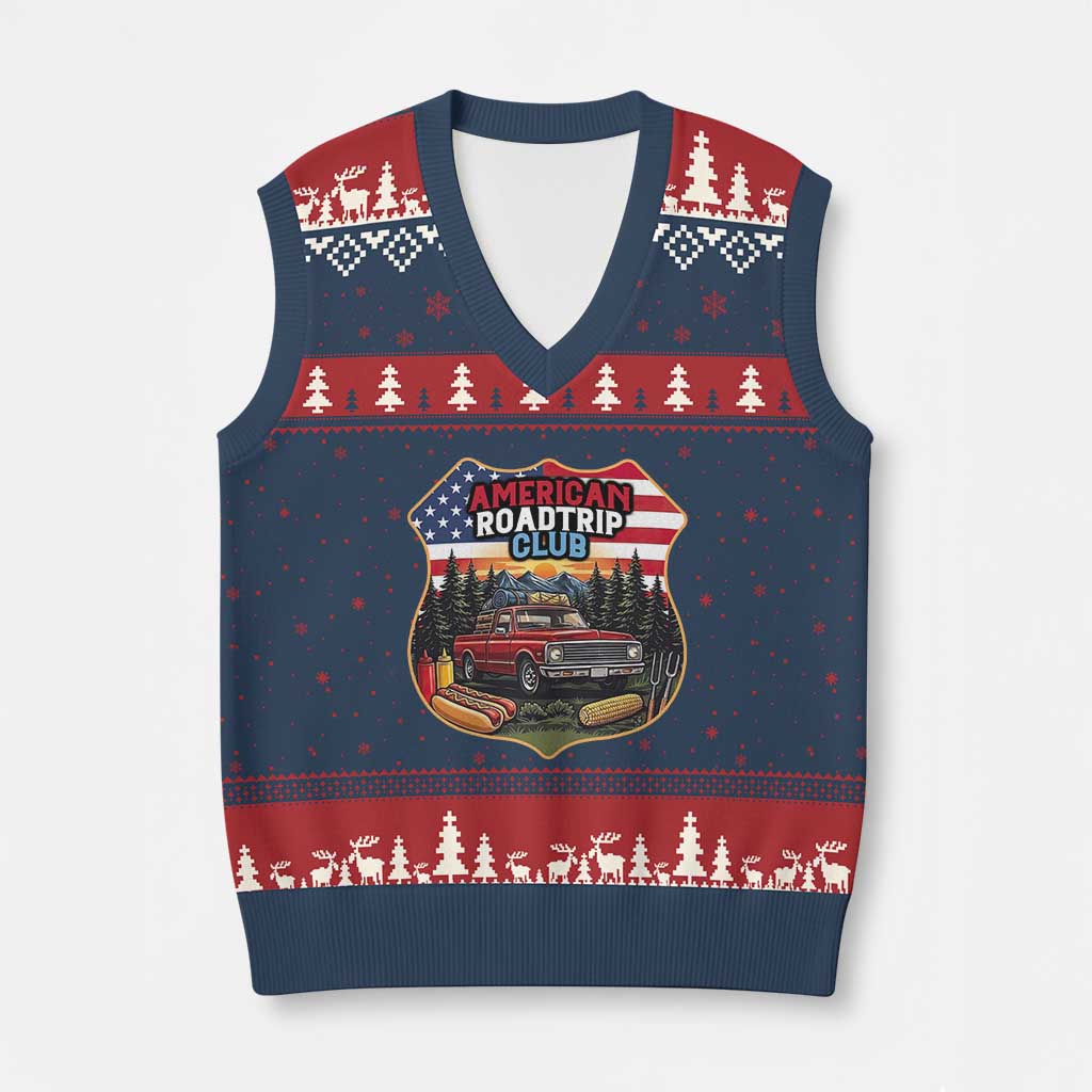 Route Highway 66 V-Neck Knit Sweater Vest Vintage American Roadtrip Club Road Trip