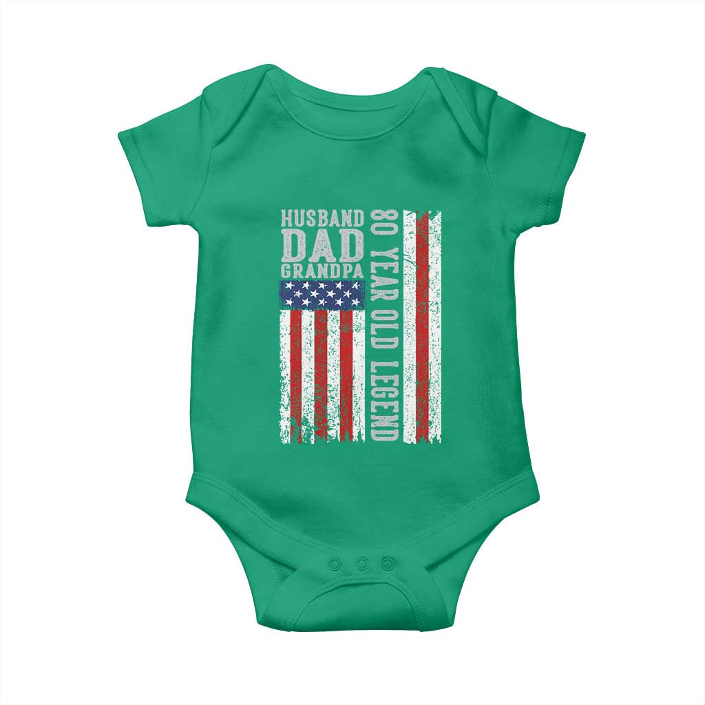 Husband Dad Grandpa 80 Year Old Legend Baby Onesie American Flag Birthday Gift