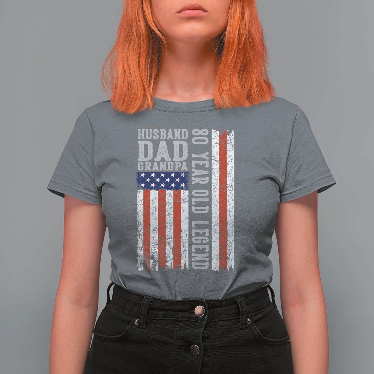 Husband Dad Grandpa 80 Year Old Legend T Shirt For Women American Flag Birthday Gift