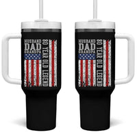 Husband Dad Grandpa 80 Year Old Legend Tumbler With Handle American Flag Birthday Gift