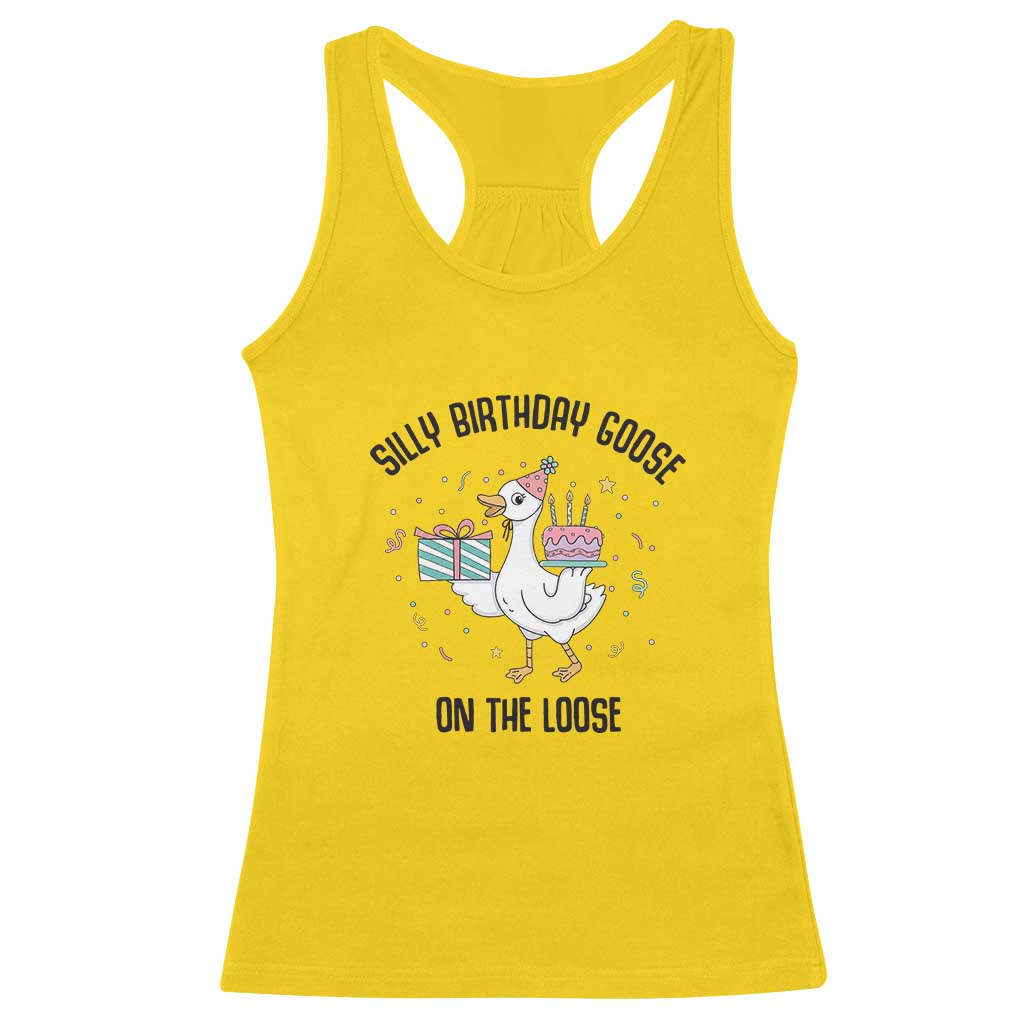Funny Silly Goose On The Loose Racerback Tank Top Birthday Party Gift