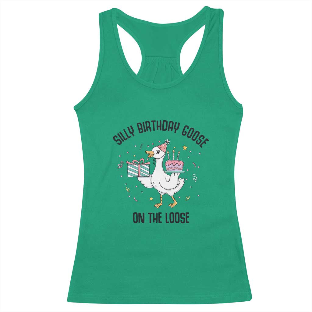 Funny Silly Goose On The Loose Racerback Tank Top Birthday Party Gift