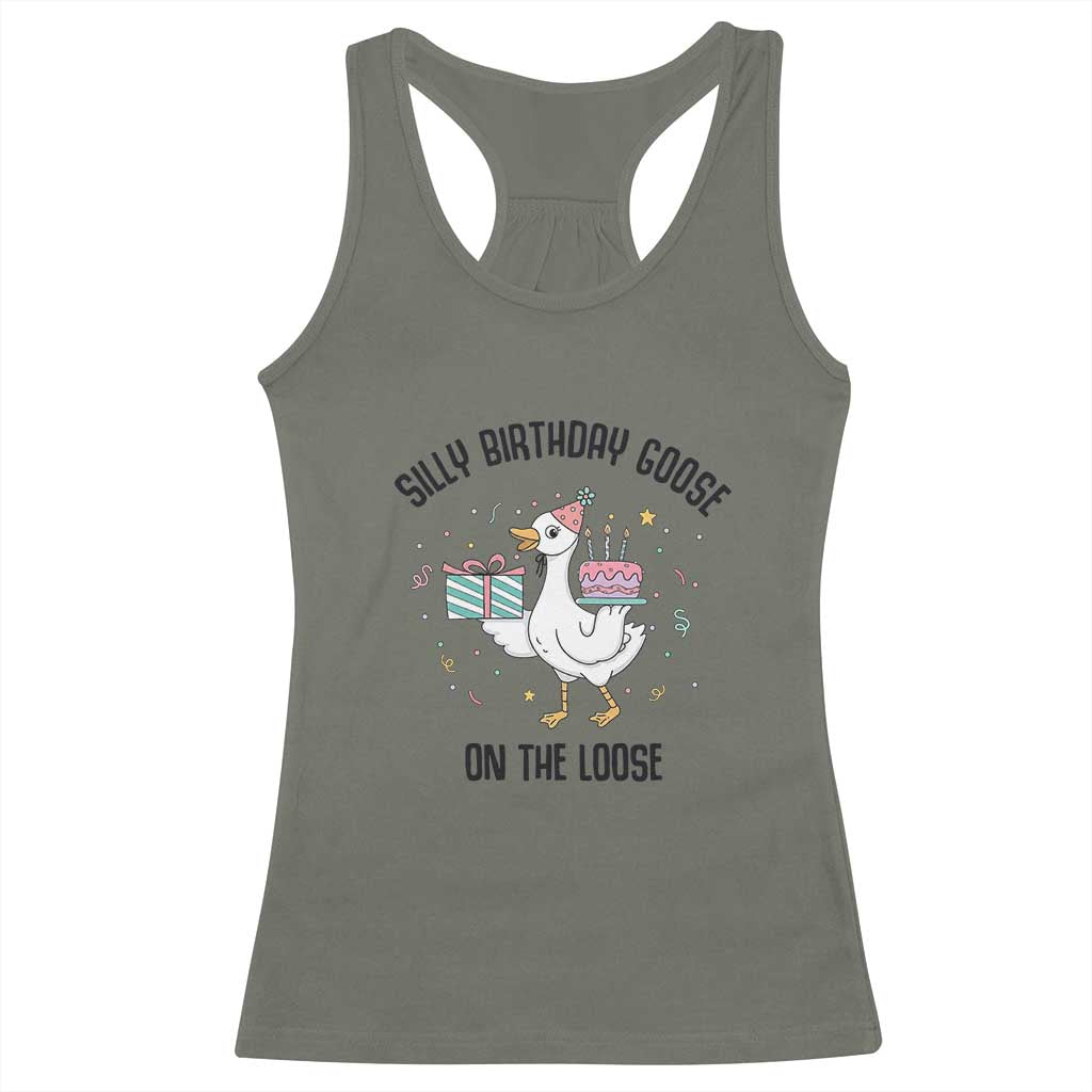 Funny Silly Goose On The Loose Racerback Tank Top Birthday Party Gift