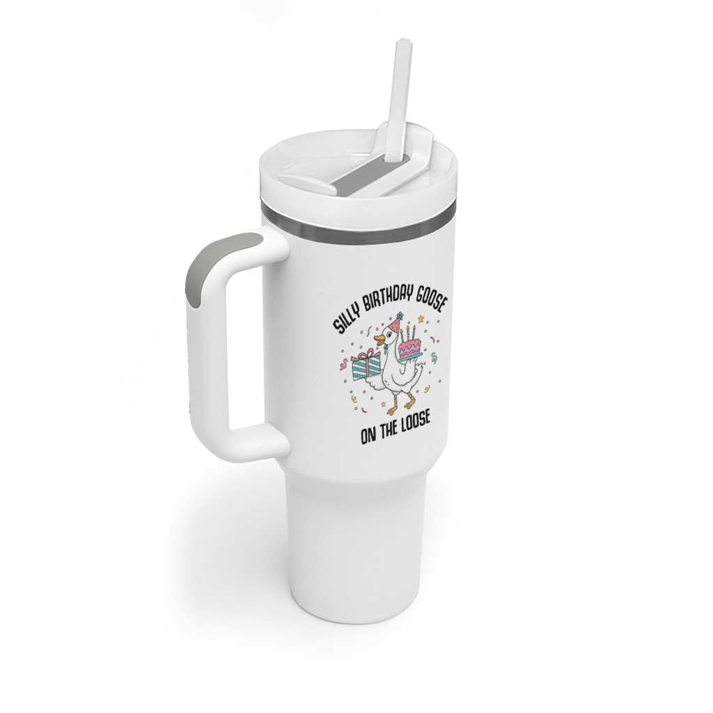 Funny Silly Goose On The Loose Tumbler With Handle Birthday Party Gift