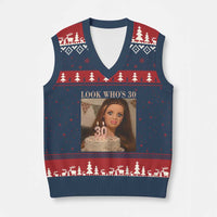 Look Who's 30 V-Neck Knit Sweater Vest Funny Birthday Doll Face Meme