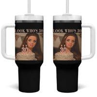 Look Who's 30 Tumbler With Handle Funny Birthday Doll Face Meme