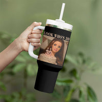 Look Who's 30 Tumbler With Handle Funny Birthday Doll Face Meme