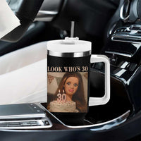 Look Who's 30 Tumbler With Handle Funny Birthday Doll Face Meme