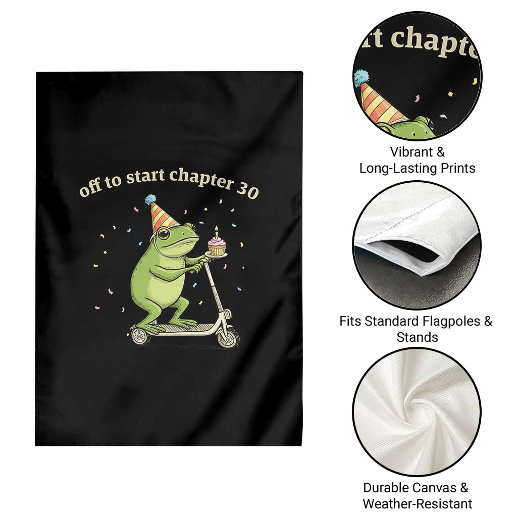 Off To Start Chapter 30 Garden Flag Funny Frog Scooter 30th Birthday Gift