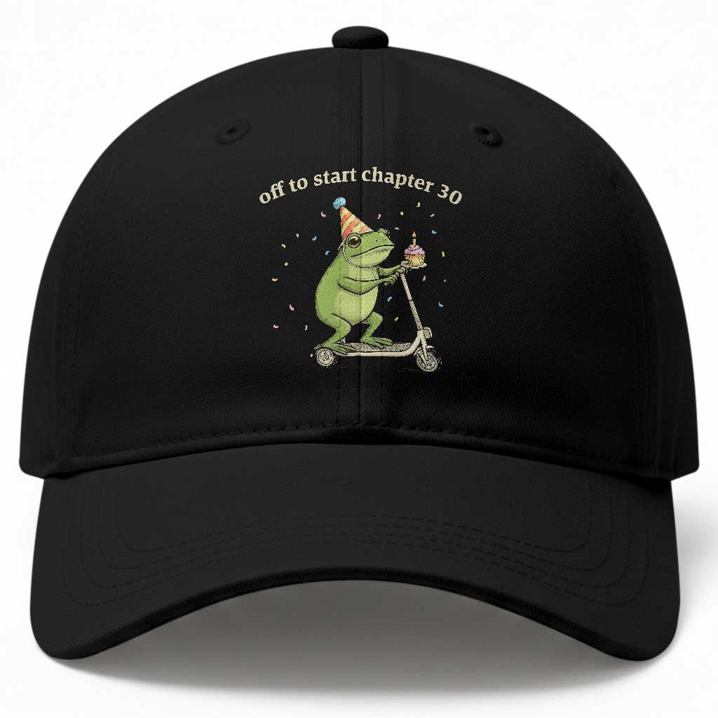 Off To Start Chapter 30 Baseball Cap Funny Frog Scooter 30th Birthday Gift