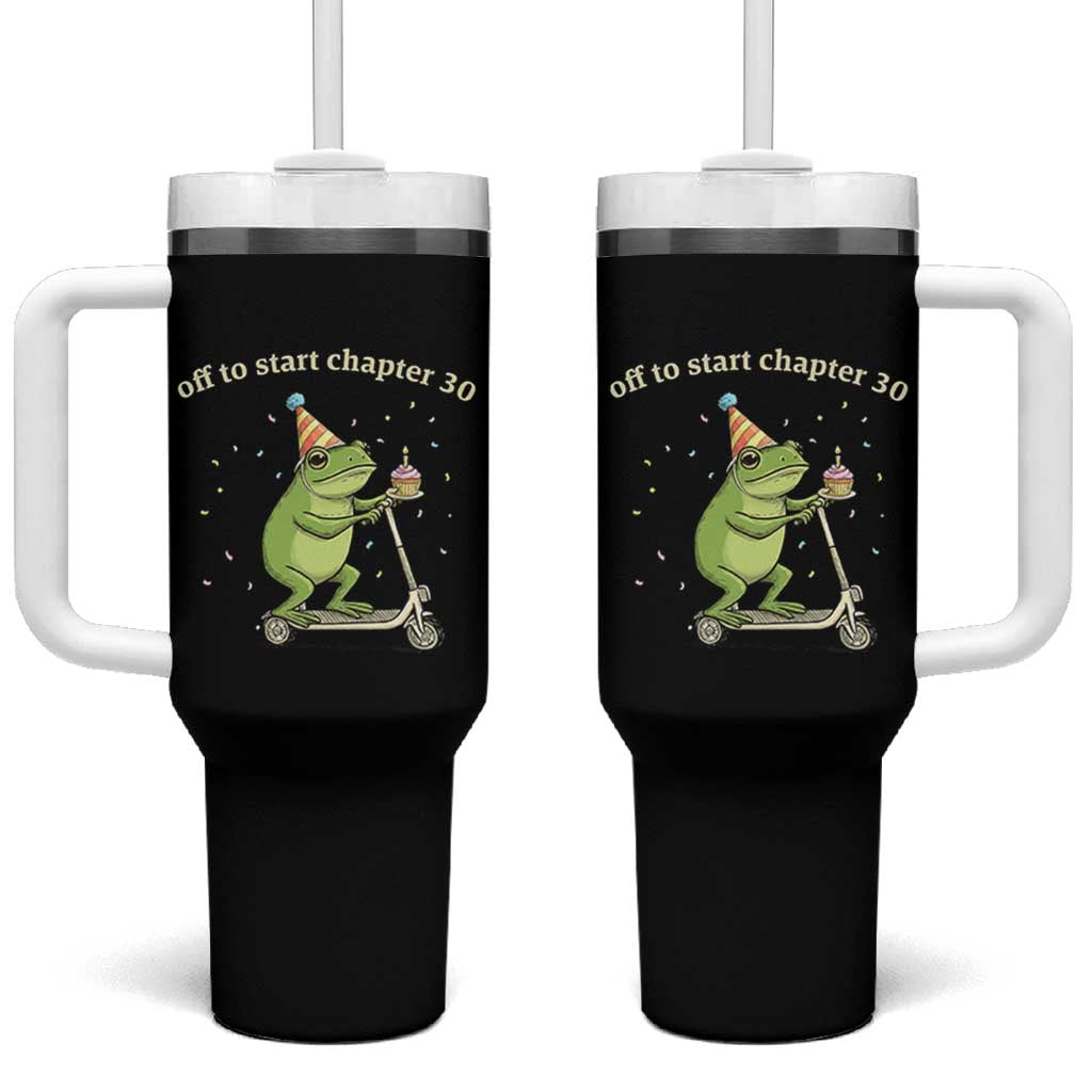 Off To Start Chapter 30 Tumbler With Handle Funny Frog Scooter 30th Birthday Gift