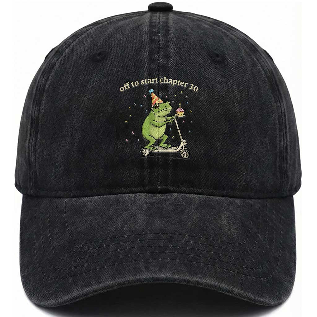 Off To Start Chapter 30 Washed Cotton Baseball Cap Funny Frog Scooter 30th Birthday Gift