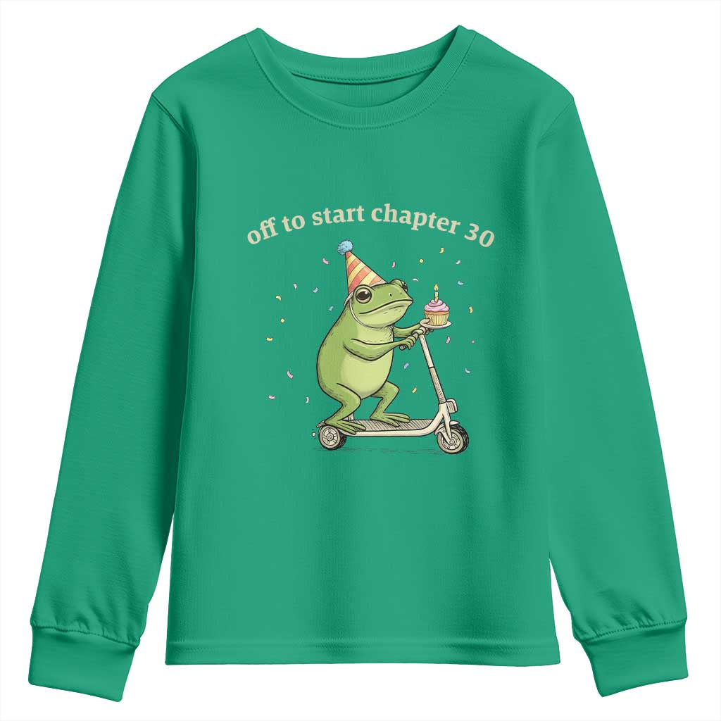 Off To Start Chapter 30 Youth Sweatshirt Funny Frog Scooter 30th Birthday Gift