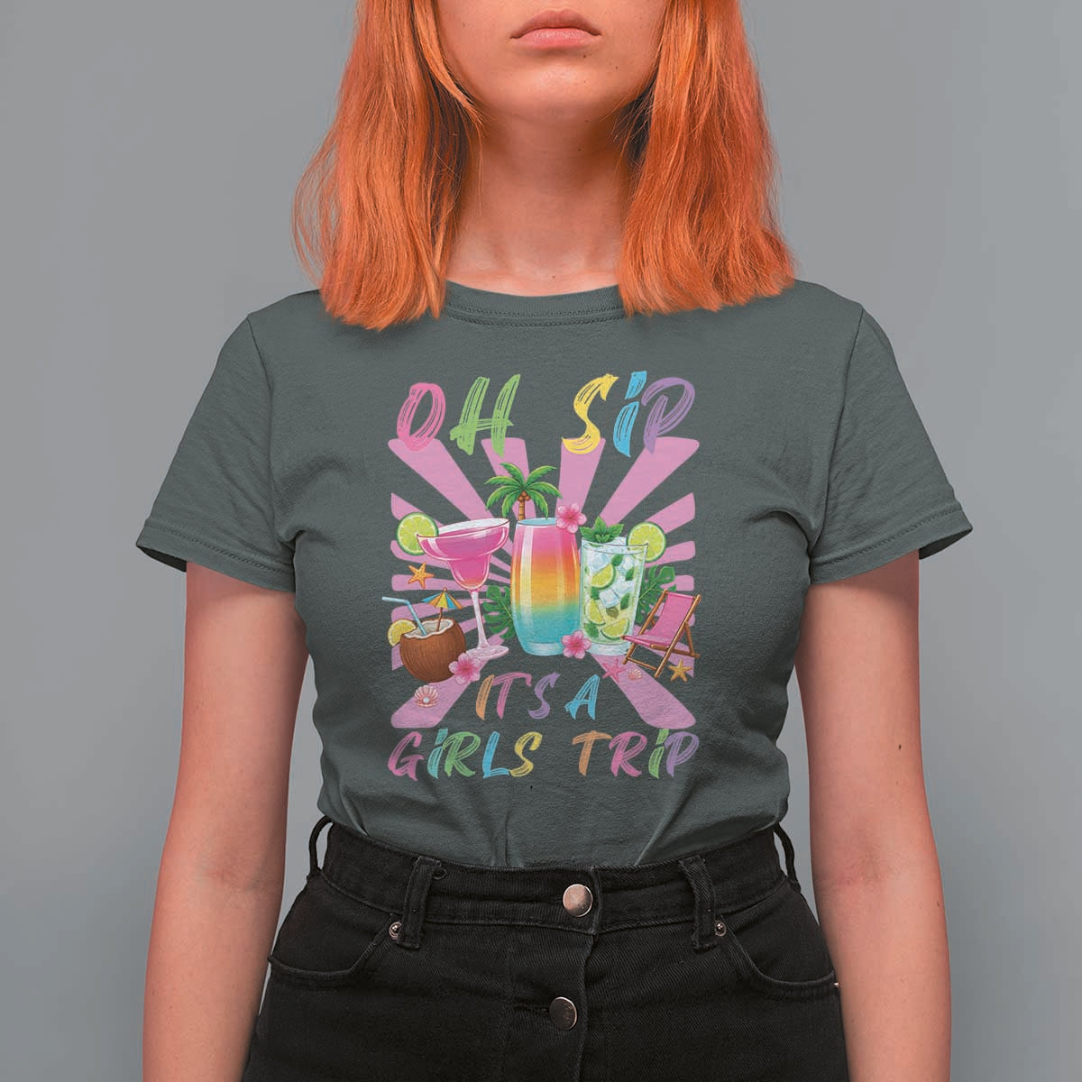 Oh Sip It Is A Girls Trip T Shirt For Women Funny Besties Vacation