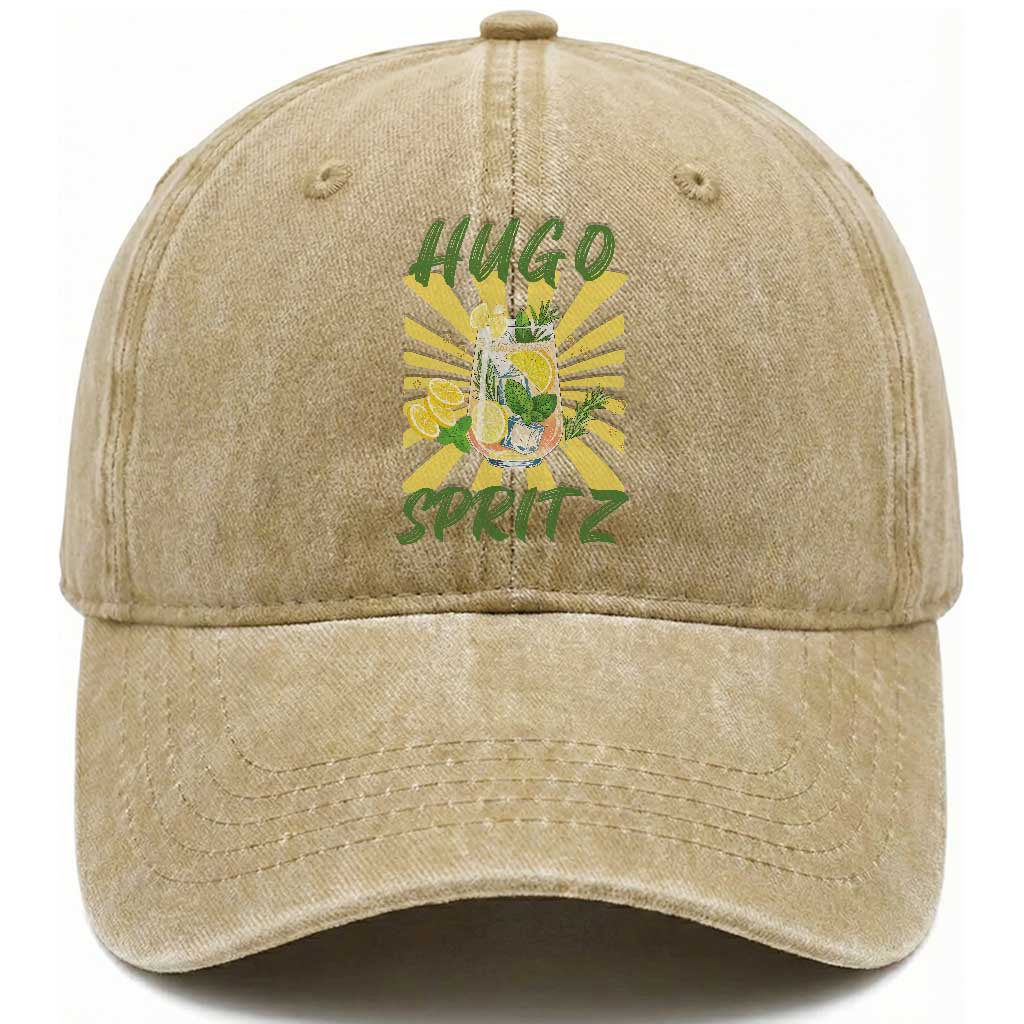 Hugo Spritz Washed Cotton Baseball Cap Funny Tropical Cocktail Vacation