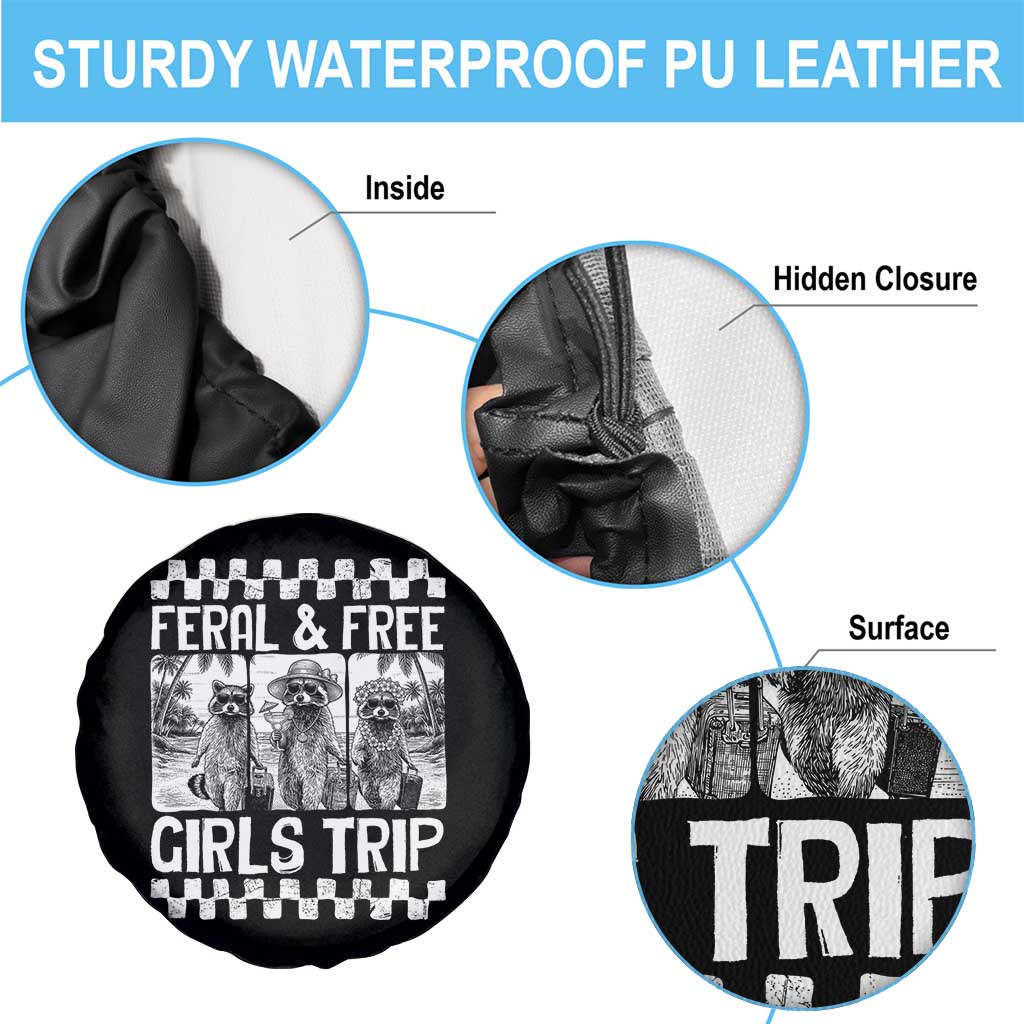 Funny Raccoon Girls Trip Travel Spare Tire Cover Feral And Free