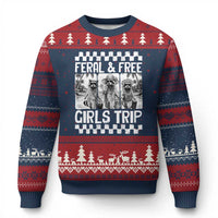 Funny Raccoon Girls Trip Travel Ugly Christmas Sweater Feral And Free