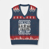 Funny Raccoon Girls Trip Travel V-Neck Knit Sweater Vest Feral And Free