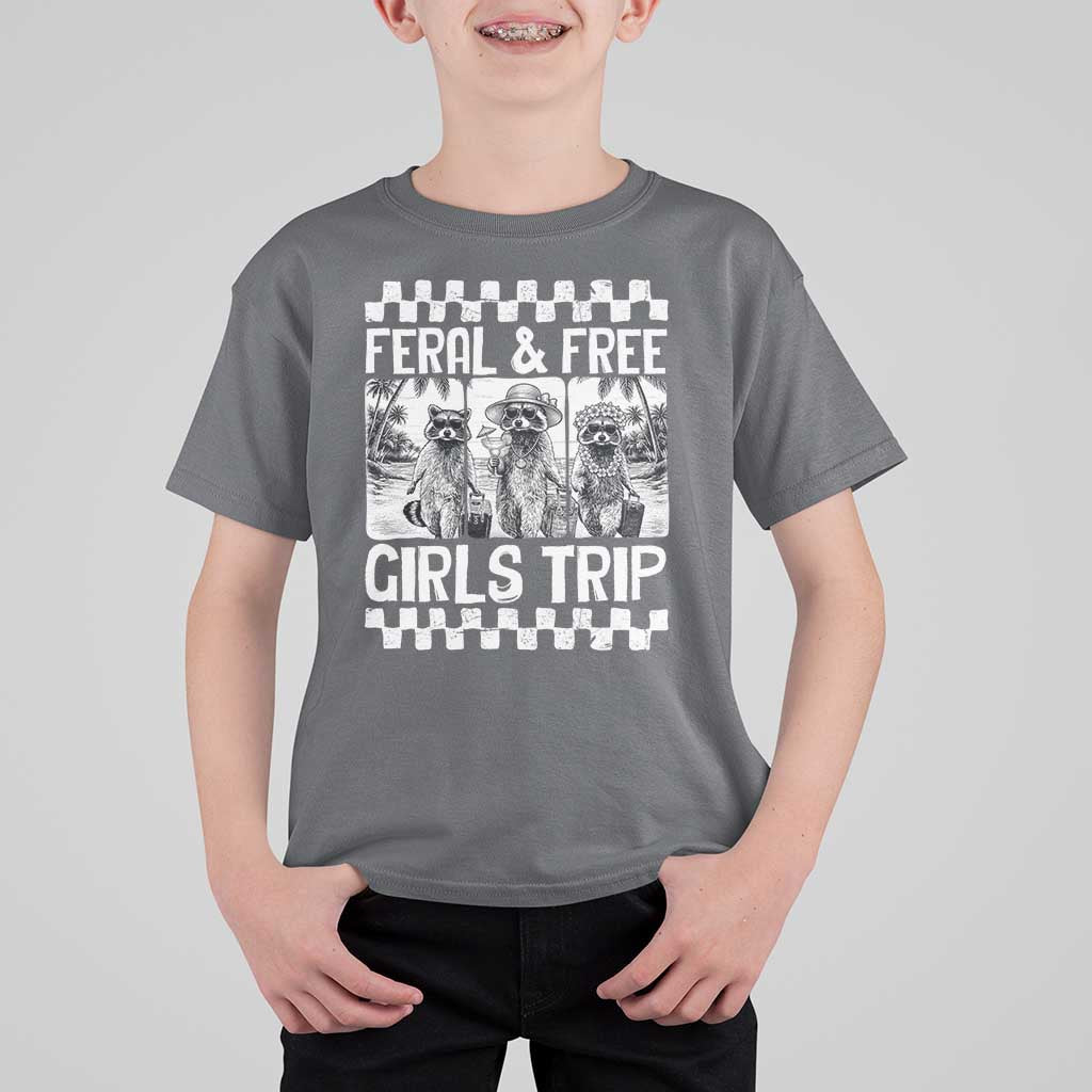 Funny Raccoon Girls Trip Travel T Shirt For Kid Feral And Free