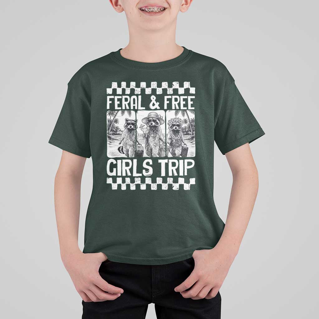 Funny Raccoon Girls Trip Travel T Shirt For Kid Feral And Free