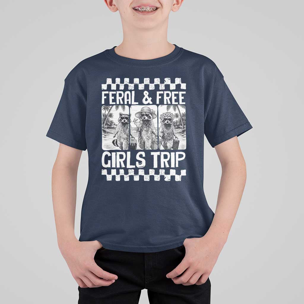 Funny Raccoon Girls Trip Travel T Shirt For Kid Feral And Free