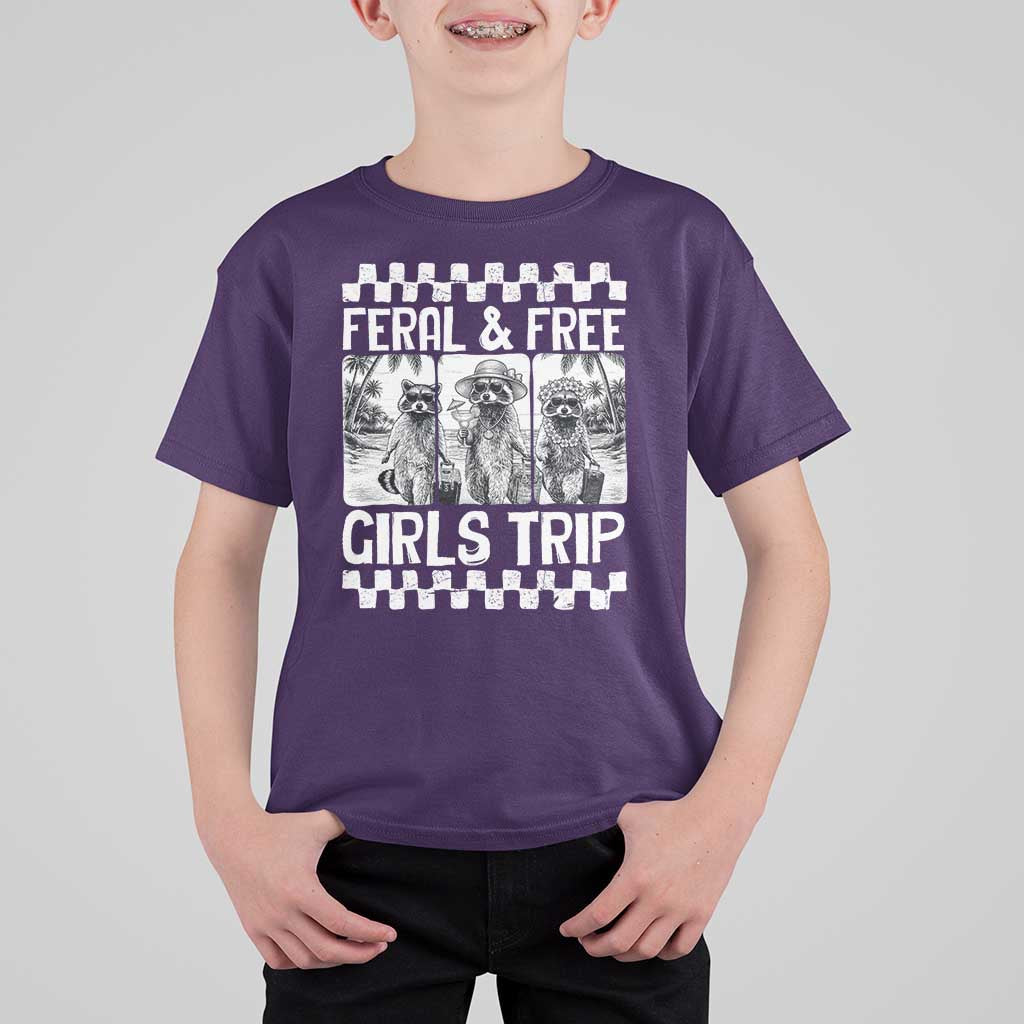 Funny Raccoon Girls Trip Travel T Shirt For Kid Feral And Free