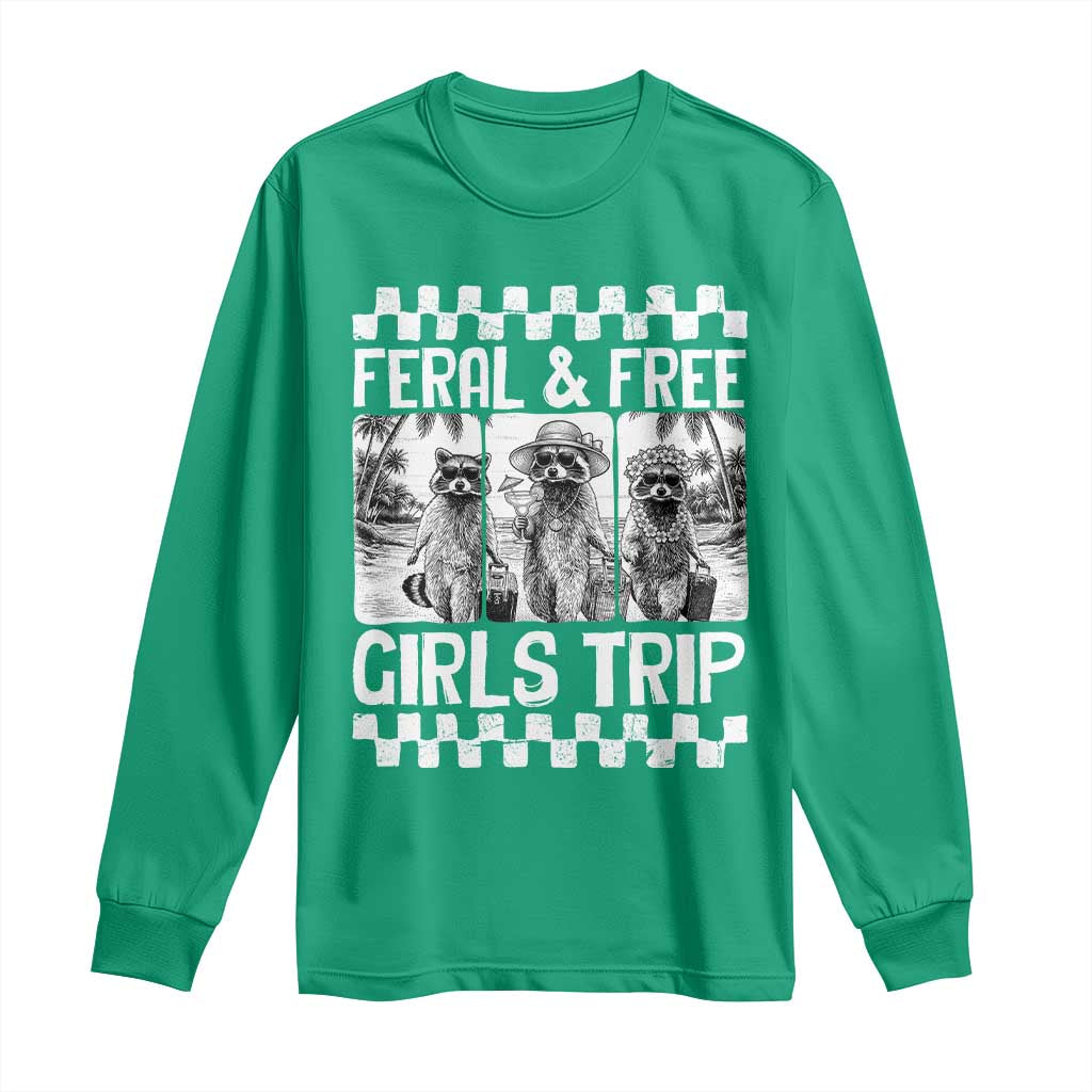 Funny Raccoon Girls Trip Travel Long Sleeve Shirt Feral And Free