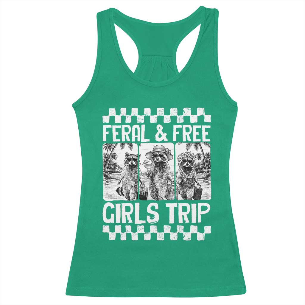 Funny Raccoon Girls Trip Travel Racerback Tank Top Feral And Free