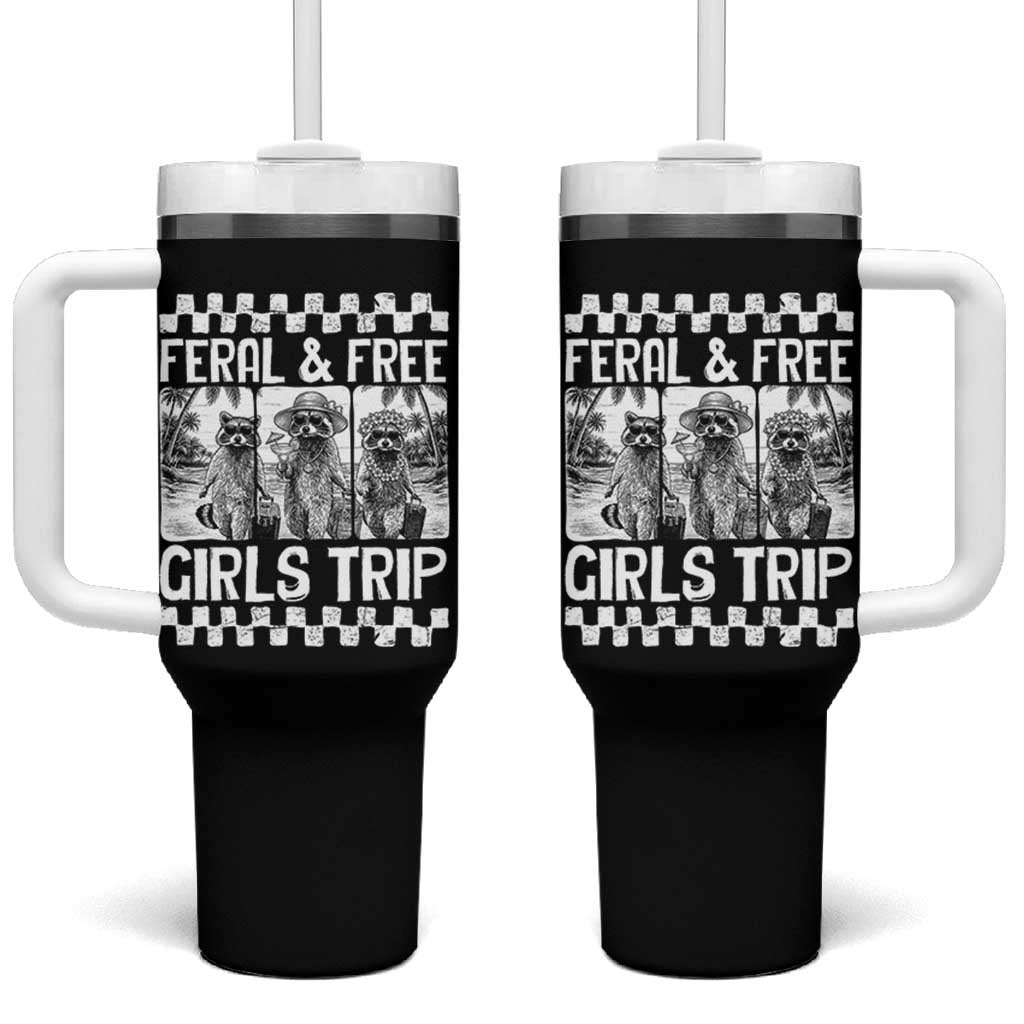 Funny Raccoon Girls Trip Travel Tumbler With Handle Feral And Free