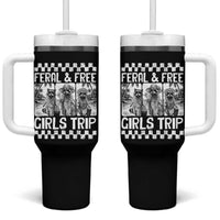 Funny Raccoon Girls Trip Travel Tumbler With Handle Feral And Free