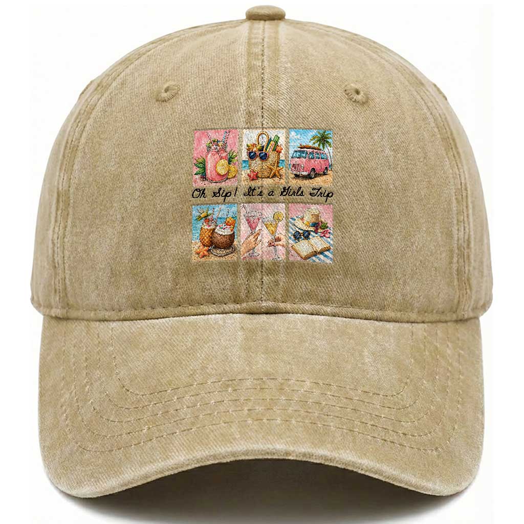 Oh Sip It Is A Girls Trip Washed Cotton Baseball Cap Beach Trip Best Friends Gift