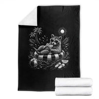 Funny Beach Vacation Trash Panda Throw Blanket Summer Raccoon Graphic