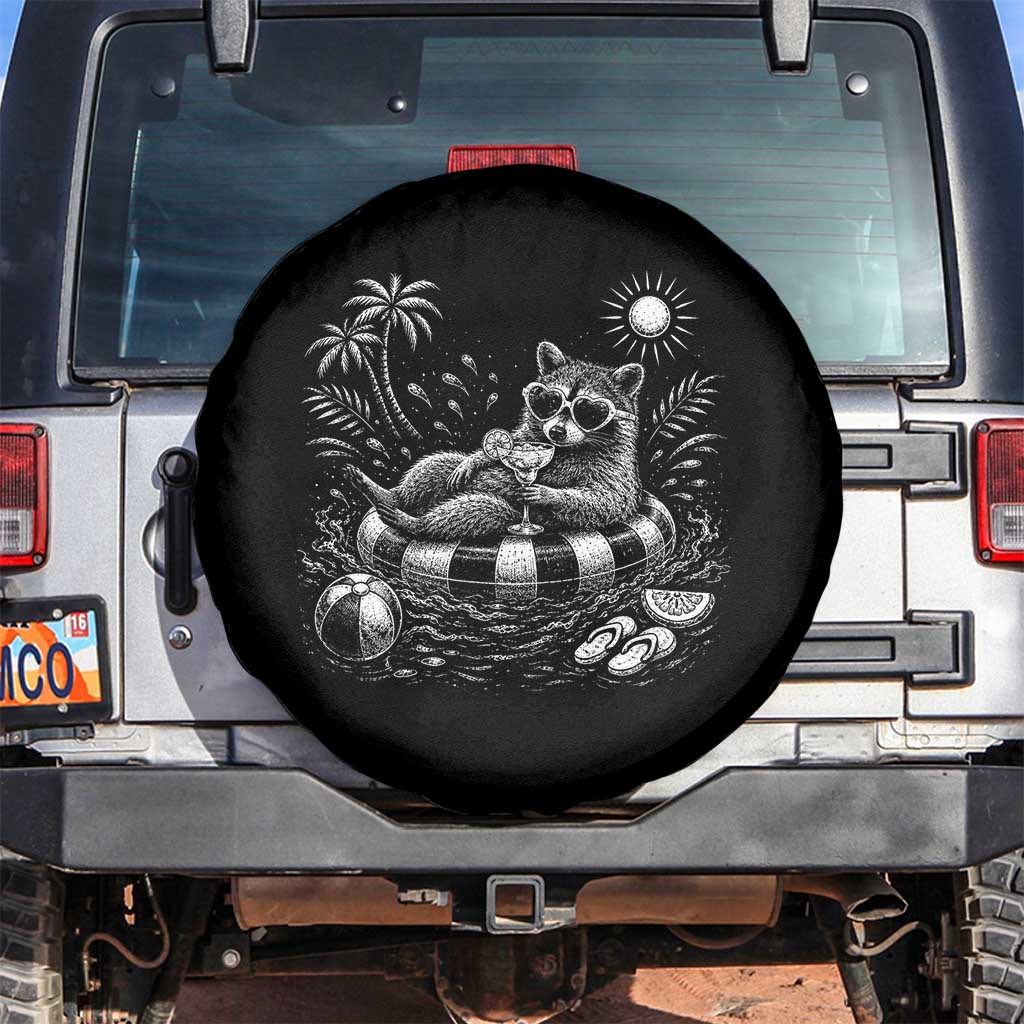 Funny Beach Vacation Trash Panda Spare Tire Cover Summer Raccoon Graphic